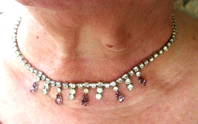 Collier Ancien Vintage Argenté - Cristaux, Topaze, Parfait état, Bijou Rare N°2828