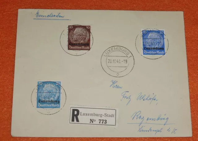 Deutsche Besetzung Luxemburg Einschreiben Brief Stadt - Regensburg 1940