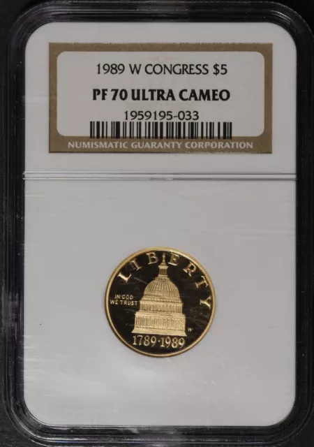 1989-W Congressional Commem Gold $5 NGC PF70 Ultra Cameo Brown Label - STOCK 3