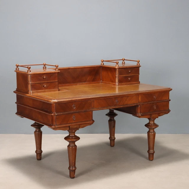 Table De Travail Ancienne En Acajou – Italie, XIXe Siècle – Avec Tiroir, Certificat D'authenticité