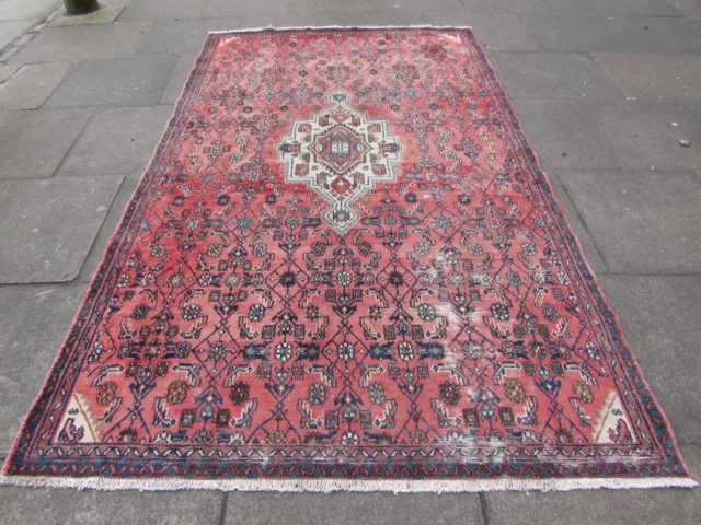 Vintage Worn Hand Made Traditional Oriental Wool Pink Large  Rug 278x167cm