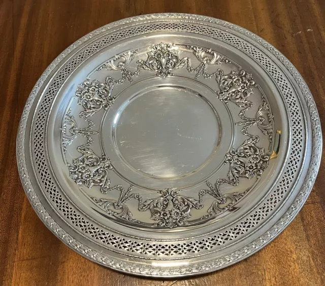 International Silver Co., Floral/Openwork Tray 12" Round Silver Plate #4281