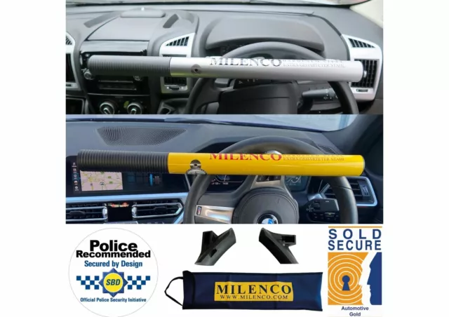 Milenco High Security Steering Car Wheel Lock - PLUS VERSION Bag and Protectors