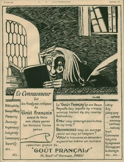 Publicité ancienne le goût français 1921 issue de magazine