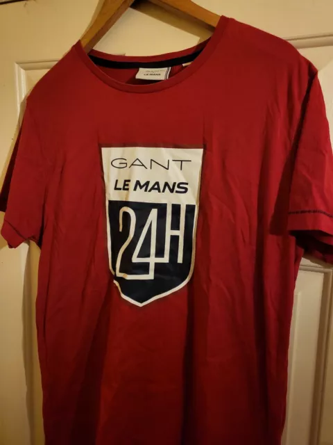 Gant Le Mans 24H 100% Cotton T-Shirt Size Medium Red Crew Neck Mens Top