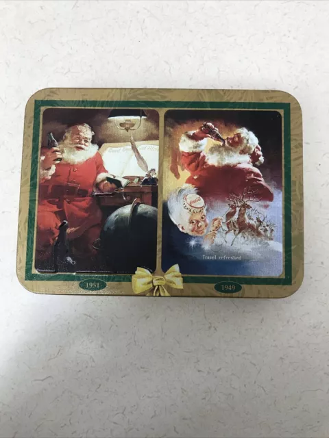 New Vintage Coca Cola CHRISTMAS PLAYING CARDS 2 SEALED DECKS 1997  TIN BOX