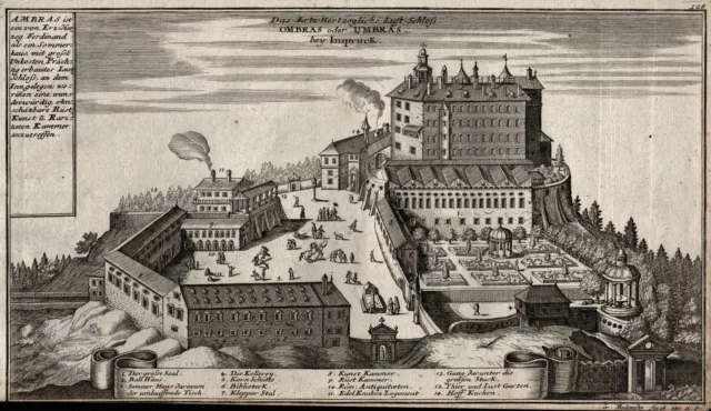 Innsbruck Schloss Ambras Original Kupferstich Bodenehr 1720