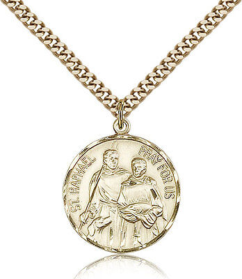 Saint Raphael The Archangel Medal For Men - Gold Filled Necklace On 24 Chain...