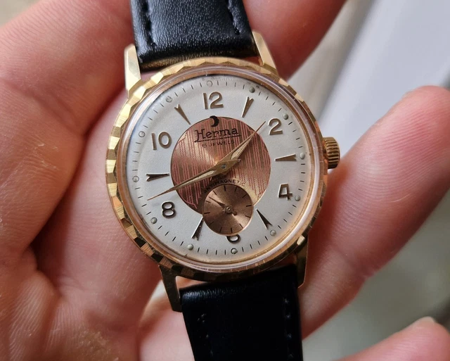 Cadran Montre Ancienne Or Vintage 31,5mm - Triple Quantique Jour Date Mois - Chiffres Arabes