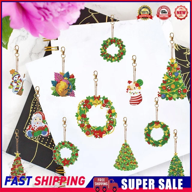 Double Sided Diamond Art Keychains Pendant Xmas Tree Special Shape 6PCS