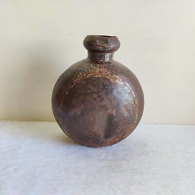 19c Vintage Primitive Iron Brass Oil Pot Container Old Decorative Collectible 2