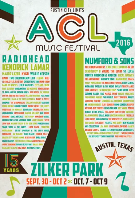 2016 Austin City Limits Festival Poster ACL Music Fest Texas ACL 13x19 Print ATX