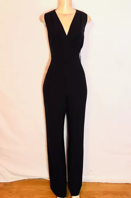 Tahari Dark Navy Blue Adaline Sleeveless Jumpsuit Size 8