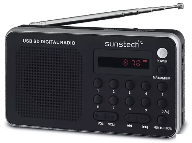 Radio portátil - Sunstech RPDS32 SL, AM/FM, USB, Plata