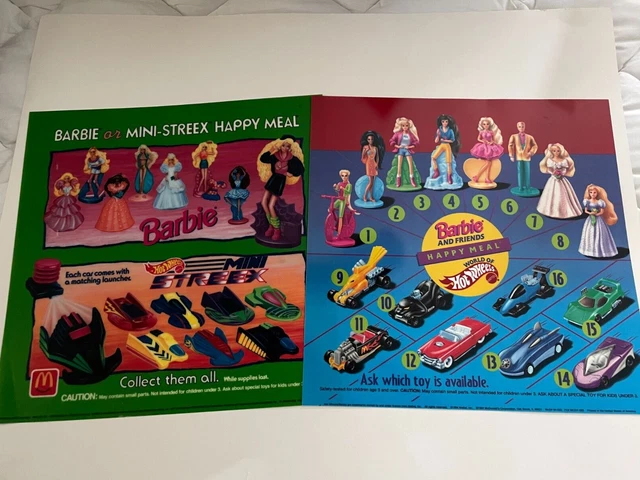 (2) Barbie McDonald's 1992 & 1994 World Hot Wheels Happy Meal Translite Sign 13”