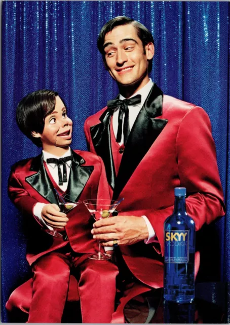 Skyy Vodka Ventriloquist Puppet Toasting Martinis Olives 1999 Ad Postcard UNP