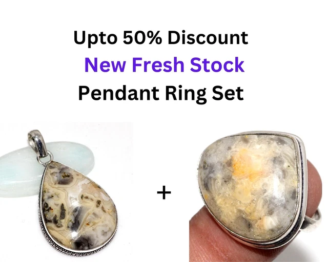 Crazy Lace Agate New Fresh Stock Pendant Ring Combo Set 2|6" JW