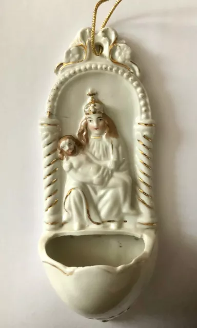 Antiker Weihwasserkessel  Weihwassergefäss Porzellan Maria mit Jesus Christus