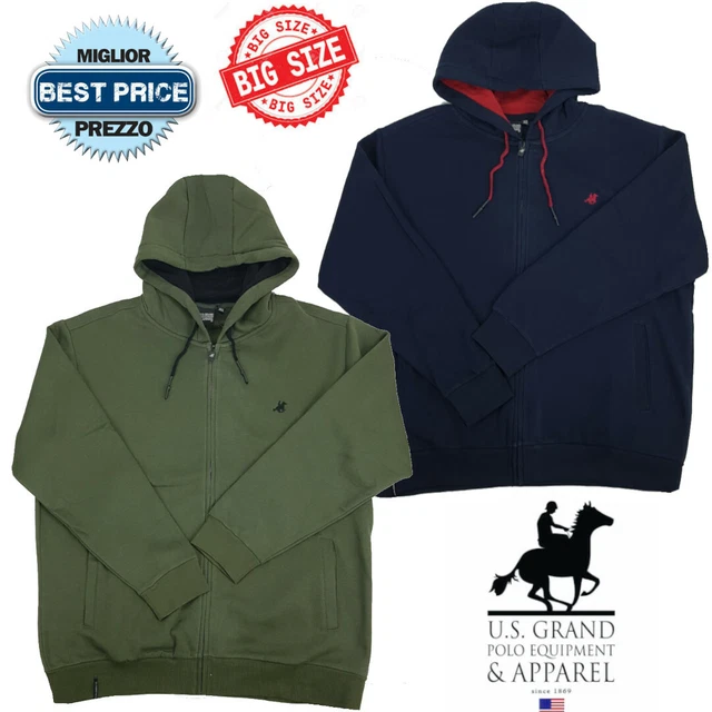 Felpa Uomo con Cerniera Tasche e Cappuccio Zip Invernale Taglie Forti 3XL 4XL 5X