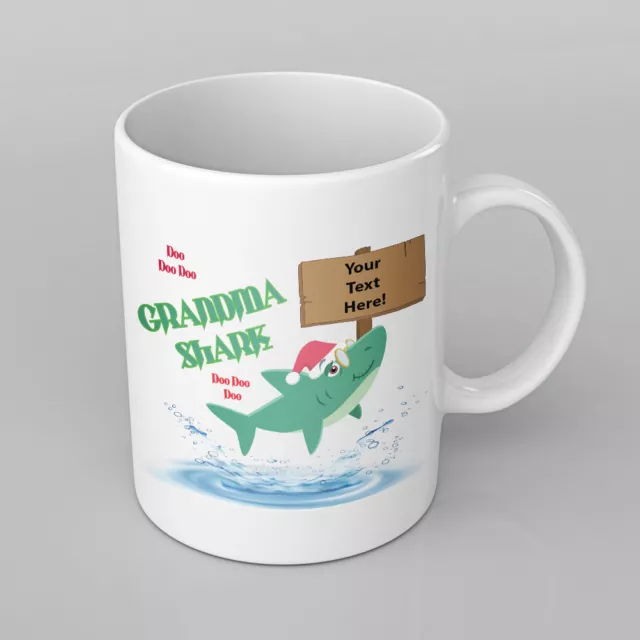 PERSONALISED Christmas theme Grandma Shark Doo Doo Doo printed Ceramic Mug / Cup