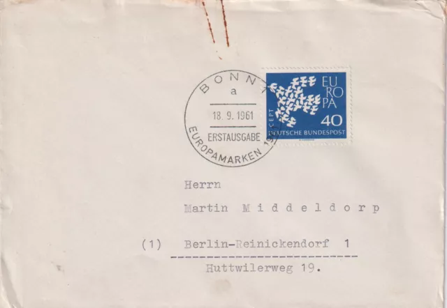 BRD FDC MiNr 368x (1a) Europa (CEPT) 1961 Vereinigung-Gemeinschaft-Politik