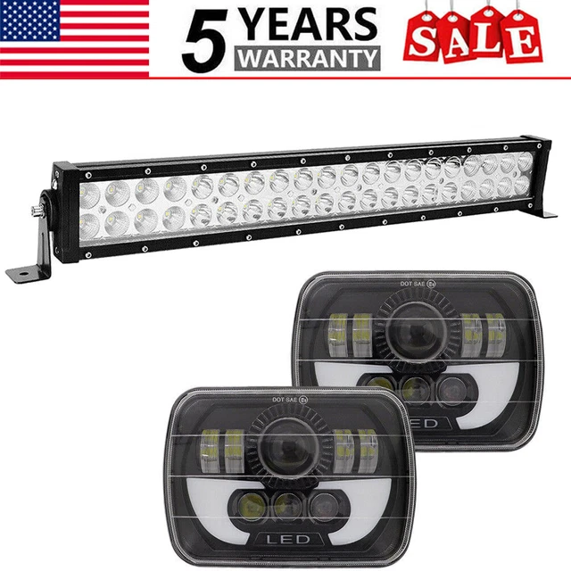 For Chevy Express Cargo Van 7x6 5x7" LED Headlight Hi/Lo Beam+ 22" LED Light Bar