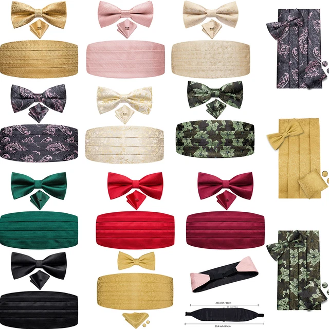 Set Hankie quadrato Cummerbund classico nero paisley da uomo festa ballo
