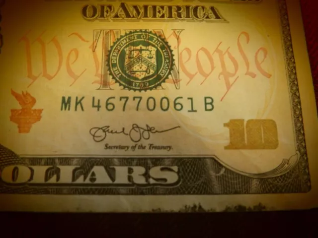 2013 Error Note $10 Ten Dollar Bill Gas Pump Digit Low "1" - Mk 46770061 B