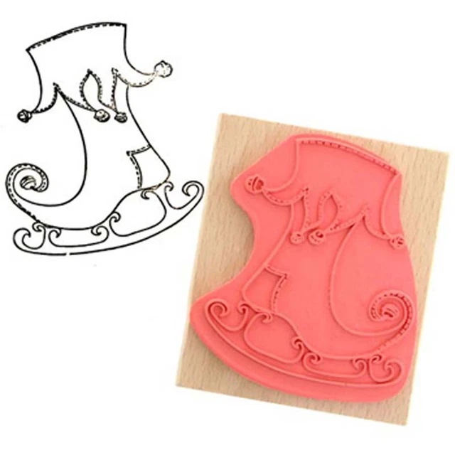 Create & Craft CHRISTMAS ICE SKATE Rubber Ink Stamp on Beech Block - Free UK P&P