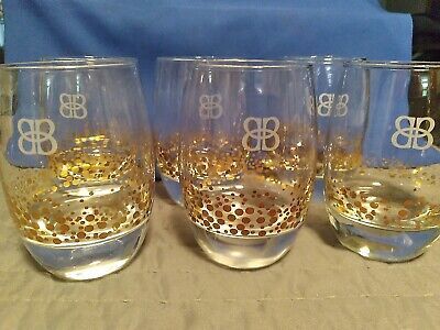 6 Vintage Bailey's Rocks Bar Glass Gold Confetti Dots Heavy Rounded BarWare