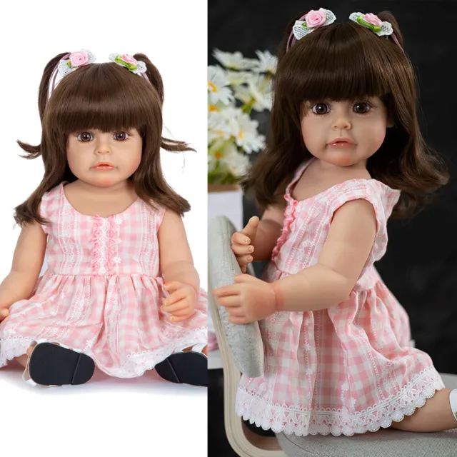 22" Reborn Doll Lifelike Newborn Girl Toddler Full Body Vinyl Silicone Bath Toys