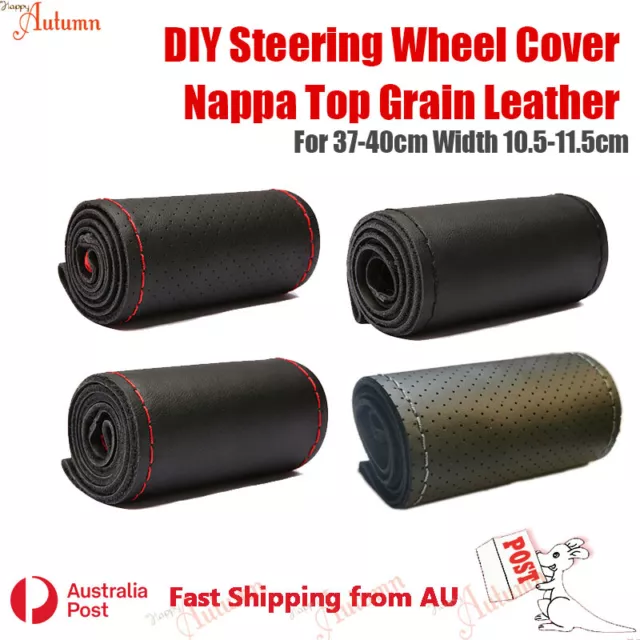 Genuine Nappa Top Grain Leather DIY Car Steering Wheel Cover 38cm 40cm 15" 16"