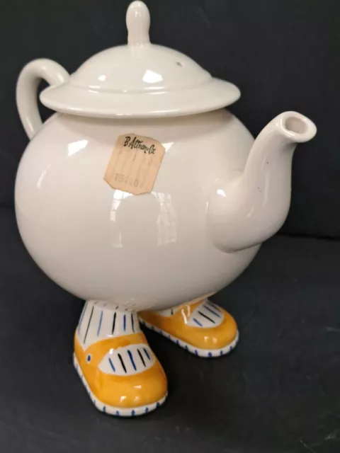 Carlton Walking Ware Tea Pot Yellow Mary Janes Striped Socks B. Altman Sticker