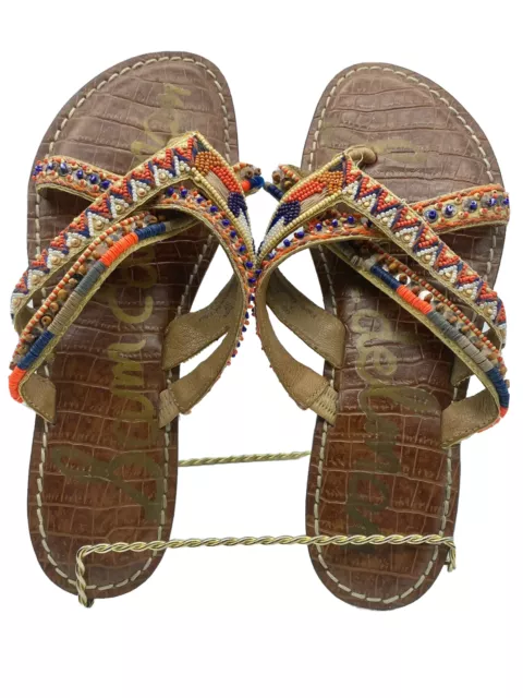 Sam Edelman Sandals Women Size 7 Karly Multi-Beaded Flats Thongs Leather Sole