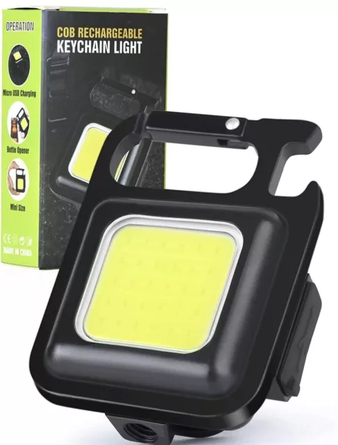 Mini Torcia Led COB PORTACHIAVI Ricaricabile Emergenza 3 Modalita Luce Portatile