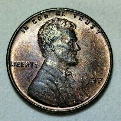 1937-P Lincoln Wheat Penny One Cent 1C Choice Bu Brilliant Unc Bn Brown Toned!!!
