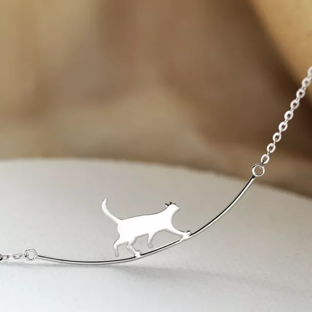 Lovely Silver Plated Cat Animal Pendant Necklace Choker Chain Women Jewelry New