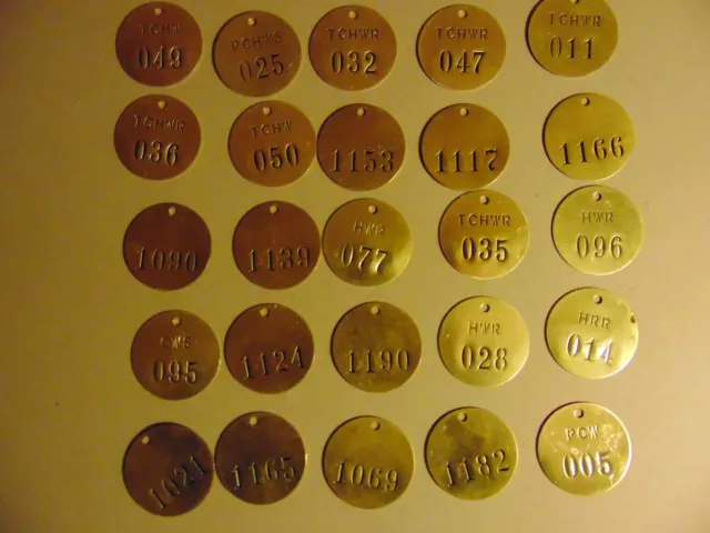 Lot 25 Vintage 2" Round Brass Tags Misc Numbers Industrial Steampunk-ZZ
