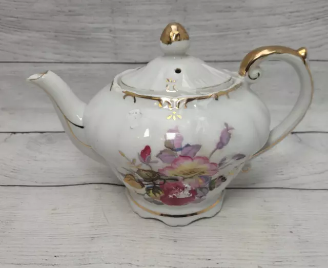 Tilso Musical Tea Pot: Hand-Painted Floral Design with Gold Trim
