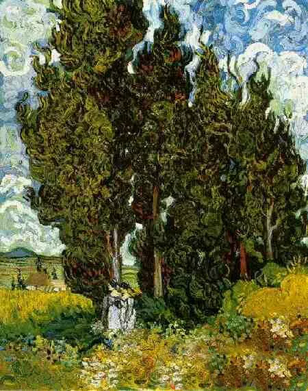 Art Oil painting Vincent Van Gogh - Cypresses in noon landscape in cloudy canvas