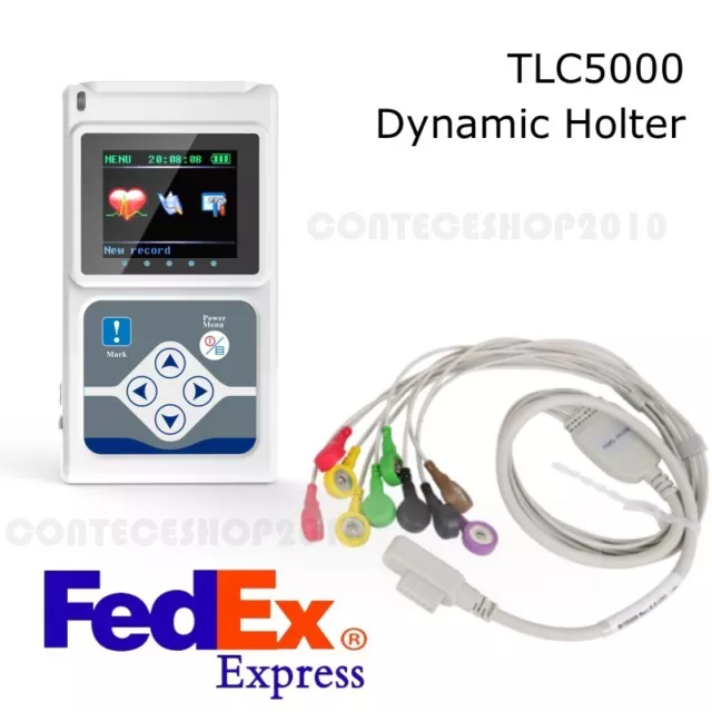 TLC5000 Portable Dynamic 12 Channel Holter ECG 24h EKG Monitor+Sync software FDA