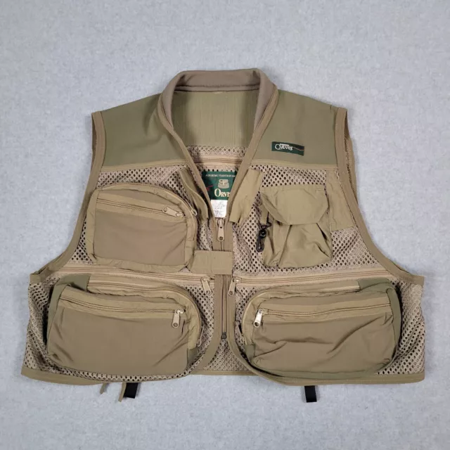 VINTAGE ORVIS FLY Fishing Vest Mens Large Brown Made in USA Multi ...