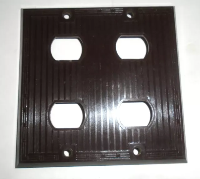 P & S Ribbed Bakelite 2 Gang 4 Hole DESPARD Switch Plate Cover - Brown USA