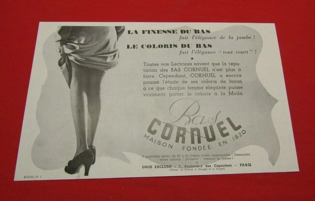 Advertising Pub Publicite Ancienne Advert 9.2 Bas Cornuel La Finesse L'elegance