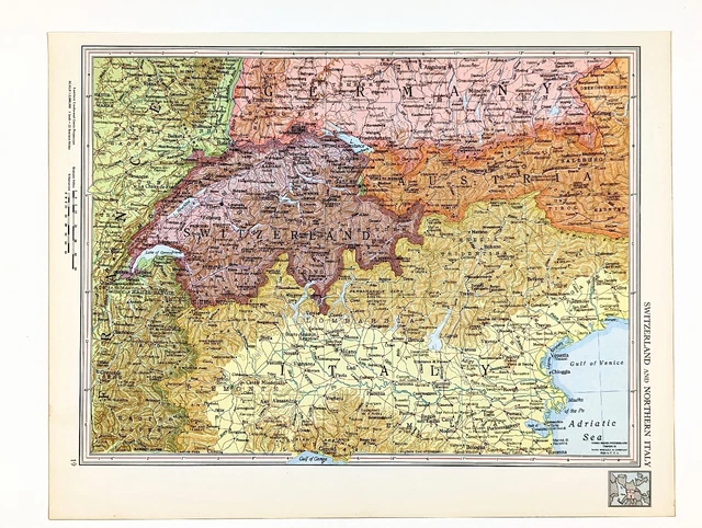 1956 Switzerland Map Germany Italy Austria France Zurich Brescia Innsbruck