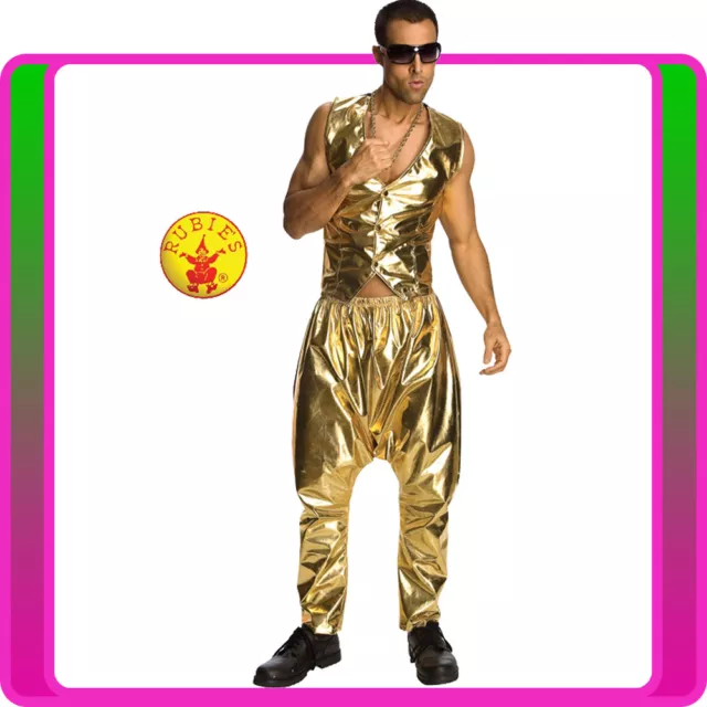 Mens 80s Gold Rap Hip Hop Retro Rapper Costume 90s 1980s Parachute Pants Vest