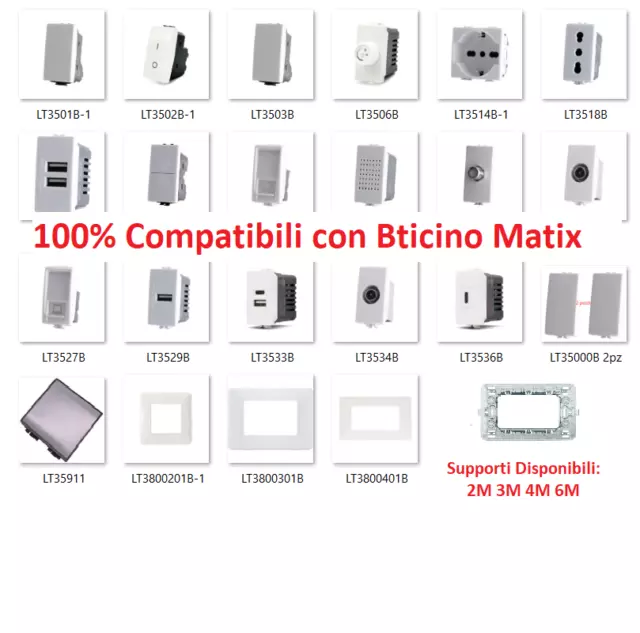 Serie Bticino Matix Compatibile Frutti Presa Schuko Pulsante Interruttore USB TV