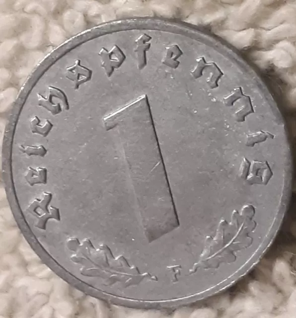 One 1943 WW2  1 Reichspfennig ~ German ~ WWII ~  Circulated Coin With Oxidation