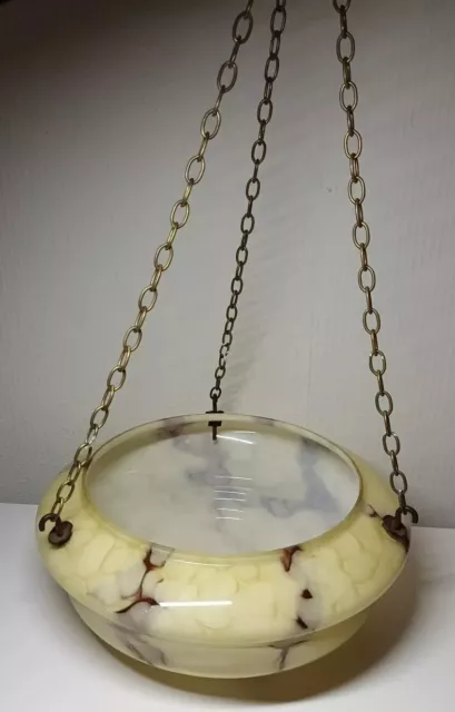 Vintage Yellow And Pink Marbled Fly Catcher Hanging Light Shade Glass Art Deco