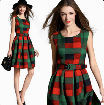 VICKY and LUCAS Cute Tartan Plaid Retro 40's-50's Lined Dress Woman's Sz L NEW!!